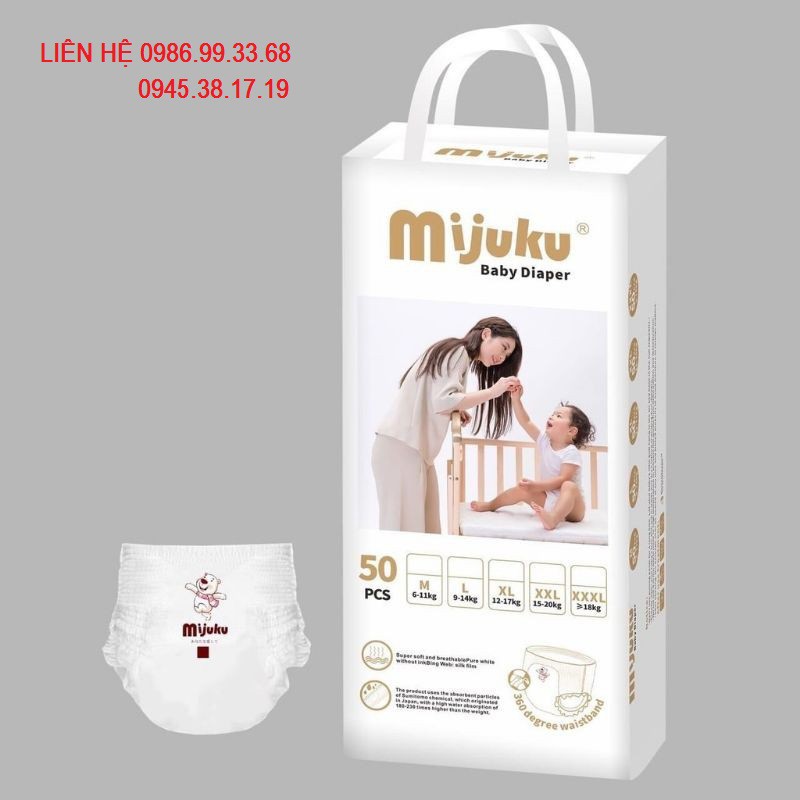 Bỉm Quần MIJUKU Cao Cấp khô thoáng chống hăm cho bé yêu combo 100 miếng M100, L100, XL100, XXL100