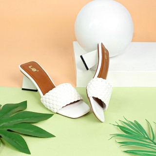 LiB - Guốc Cao Gót Nữ Sành Điệu Quai Thắt Bím 5cm S521 Trắng