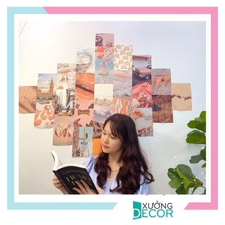 Postcard vintage decor sticker cute dán tường decal  theme Peach Cam Đào Mẫu 5 1305