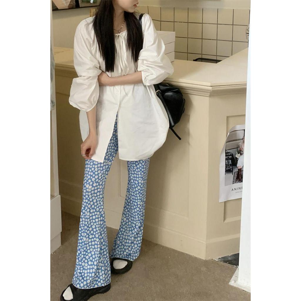 Áo Sơ Mi Trắng Dài Tay In Hoa Cúc Dại Thời Trang 63476