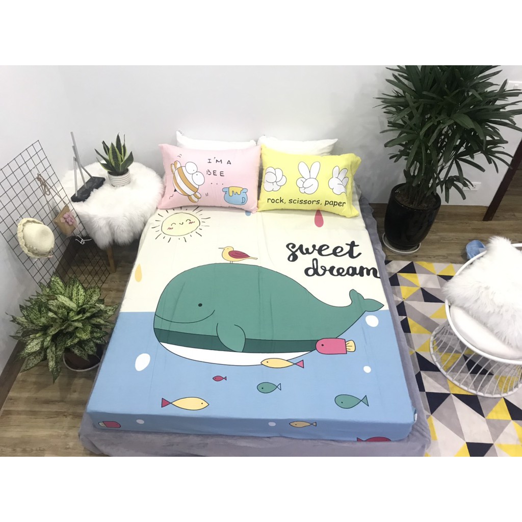 Set ga gối cotton 100% siêu cute ( 1 ga+ 2 vỏ gối)