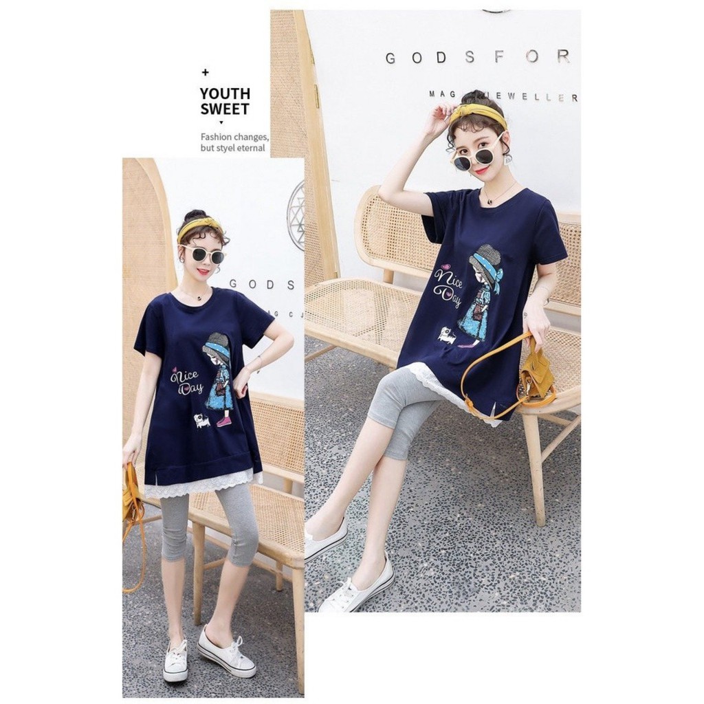 Áo bầu CỘC TAY CHẤT COTTON PHỐI REN sang chảnh tạo điểm nhấn thời trang A21