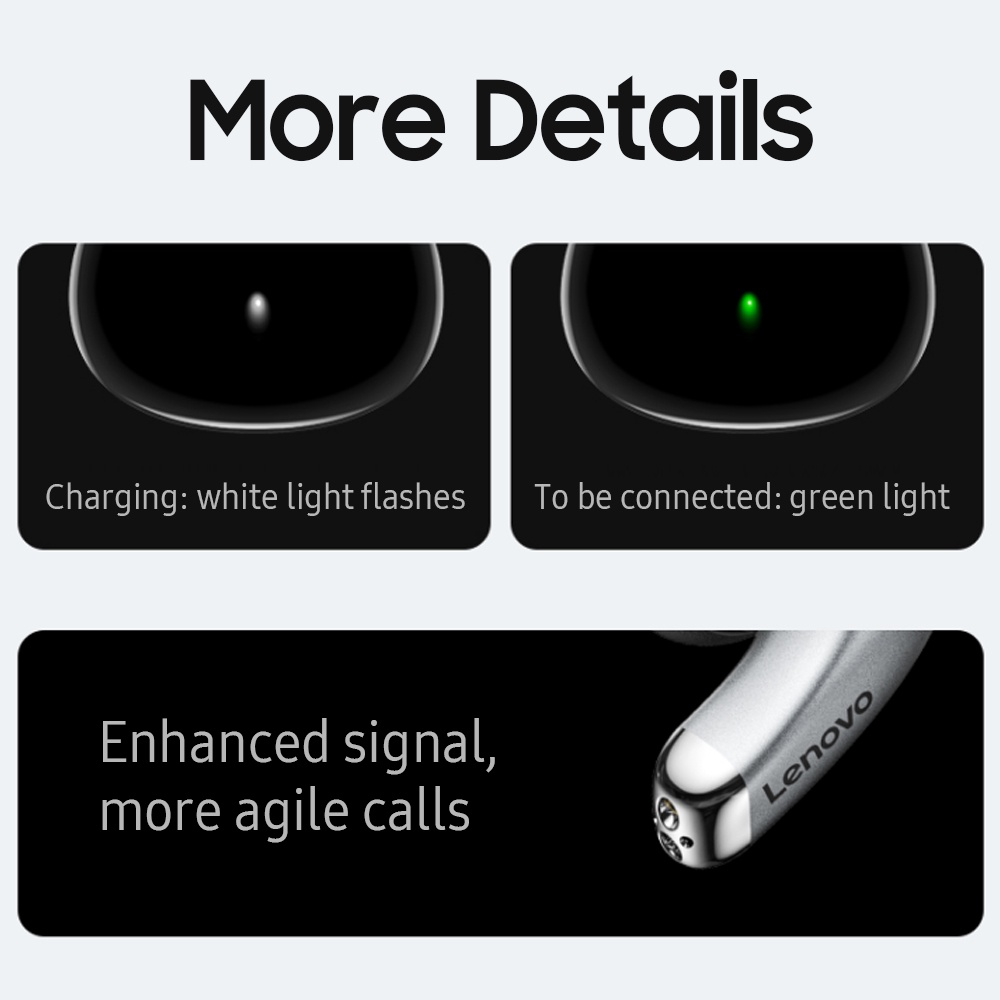 2 Màu sắc Tai nghe không dây bluetooth Lenovo LP5 âm trầm tuyệt vời chống thấm nước tích hợp micro tiện dụng