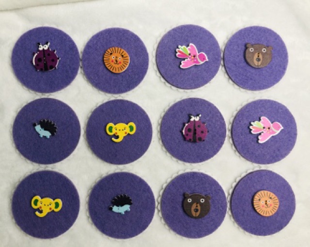 Đồ chơi vải nỉ TEDU - Bộ tìm cặp 20 hình động vật (Tím nhạt)