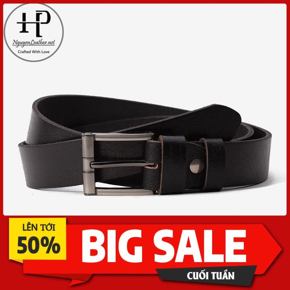 Thắt Lưng Nam Màu Đen Da Bò Một Lớp Cao Cấp Nguyen Leather - Đục Lỗ Cài !