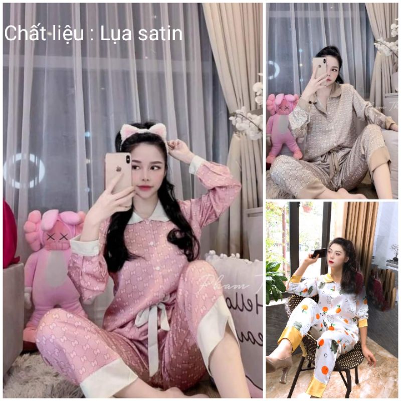 Bộ Lụa Satin Bèo Nơ Ngực mềm mướt ảnh thật sàn