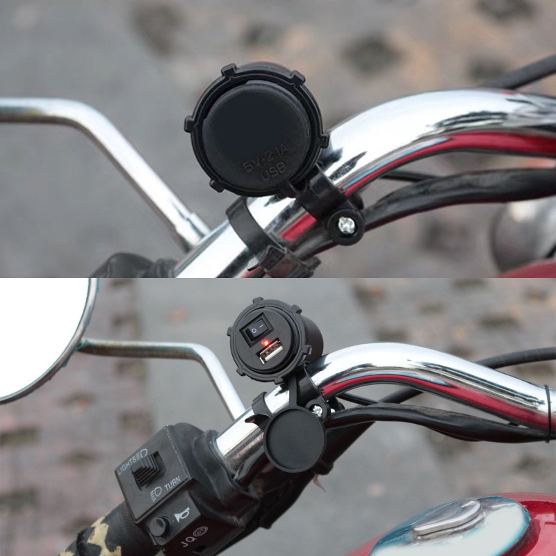 Ổ Cắm Sạc USB 5V 2.1A Chống Thấm Nước Gắn Tay Lái Xe Máy
