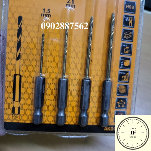 1.5-3mm Bộ 4 mũi khoan kim loại HSS INGCO AKD1402
