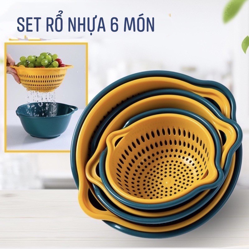 6 món rổ nhựa ráo nước, nhựa kèm chậu, 6 món 5 lớp bền bỉ chắc chắn,tiện dụng [ COM BO  6 SẢN PHẨM ]