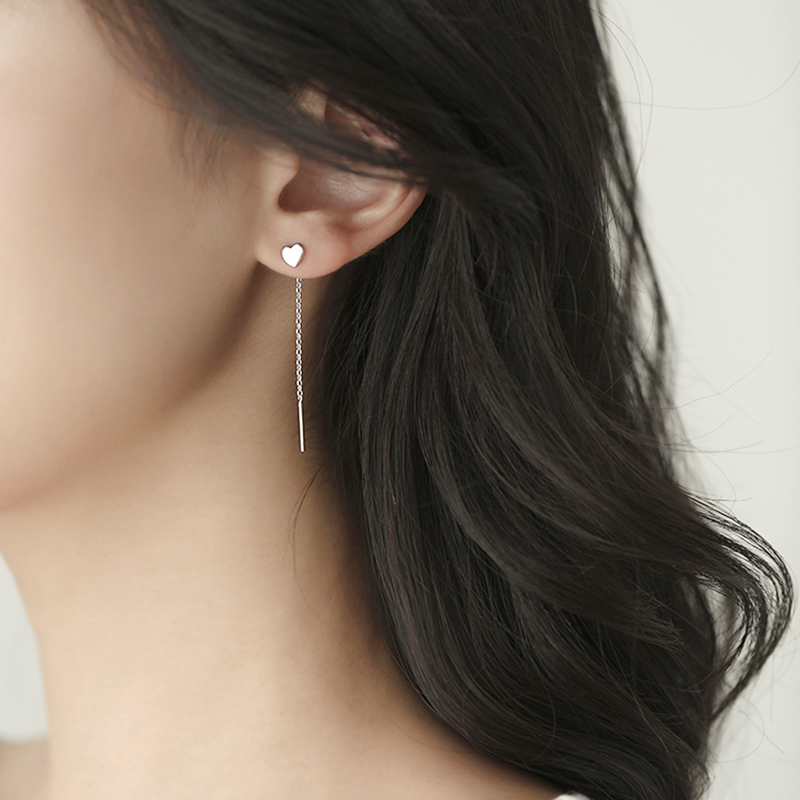 Đôi bông tai dây dài mặt hình trái tim phong cách Hàn Quốc dành cho nữ