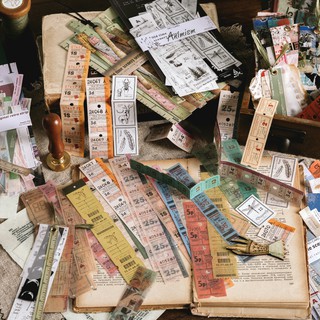 Hình dán washi tông màu trắng đen phong cách vintage trang trí sổ lưu niệm đẹp mắt DIY