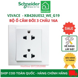 Bộ ổ cắm đôi 3 chân 16a 230vac - vuông schneider vivace- màu trắng chuẩn eu-us kb426ues2_we_g19