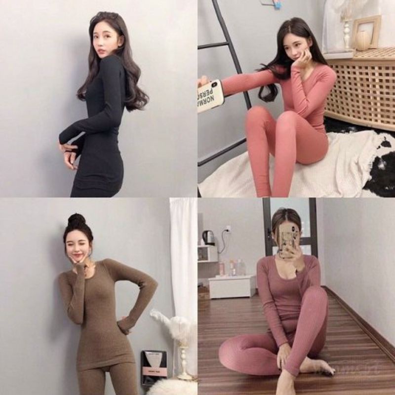 Bộ Len Tăm Giữ Nhiệt Thu Đông Nữ Bộ Ngủ Ở Nhà Siêu Ấm Áp, Co Giãn 4 Chiều