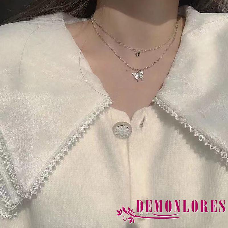 Dây chuyền hai lớp mặt hình bướm đính đá thời trang cho nữ