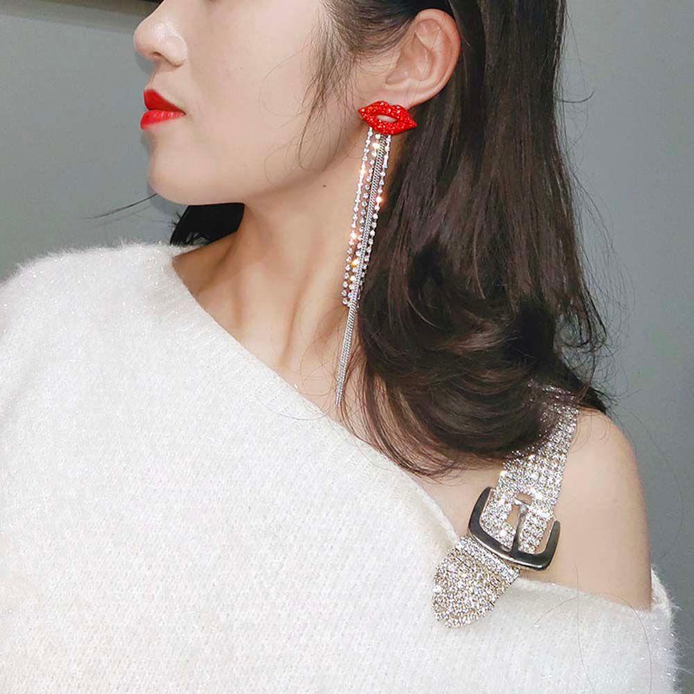 JARRED Bông Tai Dạng Xỏ Hình Đôi Môi Đỏ Sang Trọng Cho Nữ