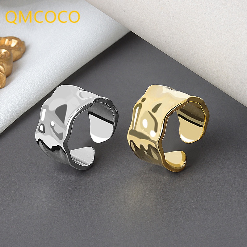 Nhẫn Hở Bản Rộng Kiểu Hình Học Màu Vàng / Bạc Tùy Chỉnh Phong Cách Hàn Quốc Thời Trang Cho Cặp Đôi