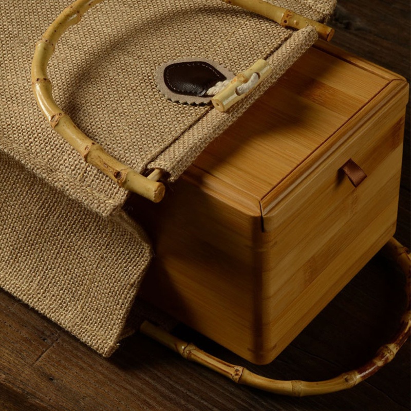 Túi Mua Sắm Bằng Sợi Đay Nhỏ Gọn Có Tay Cầm Bằng Tre Có Thể Tái Sử Dụng