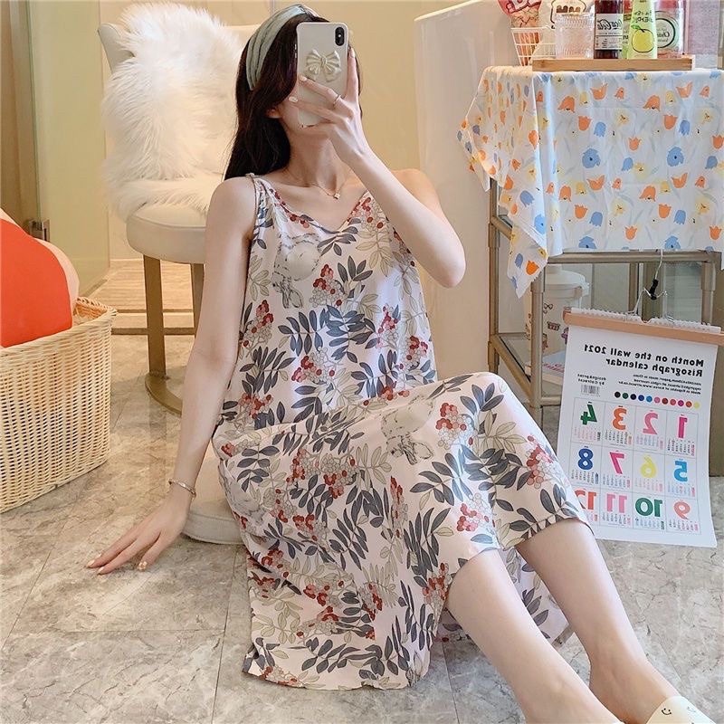váy ngủ cotton của phụ nữ mùa xuân và mùa hè siêu dài nhỏ gợi cảm sinh viên ngọt ngào đẹp trở lại quần áo ở nhà