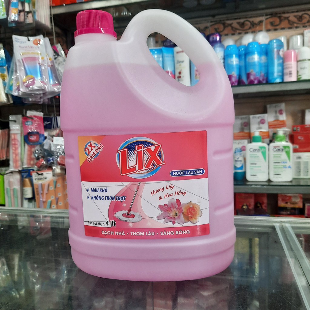 Nước lau sàn Lix hương lily &amp; hoa hồng can 4 lít