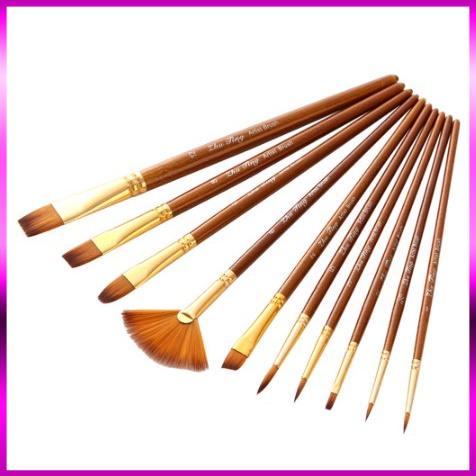 Bộ 10 Cọ Vẽ Màu Nước, Acrylic, Sơn Dầu Đầu Hình Cánh Quạt Và Đầu Nhọn Với Tay Cầm Bằng Gỗ