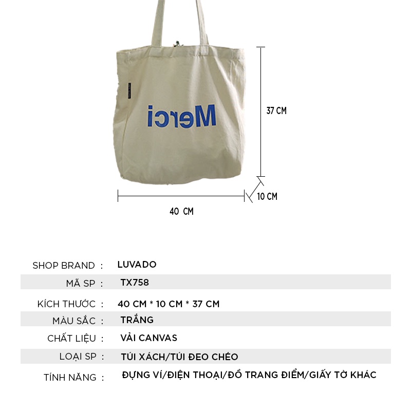 Túi tote vải đi học mềm đẹp vanvas giá rẻ LUVADO TX758
