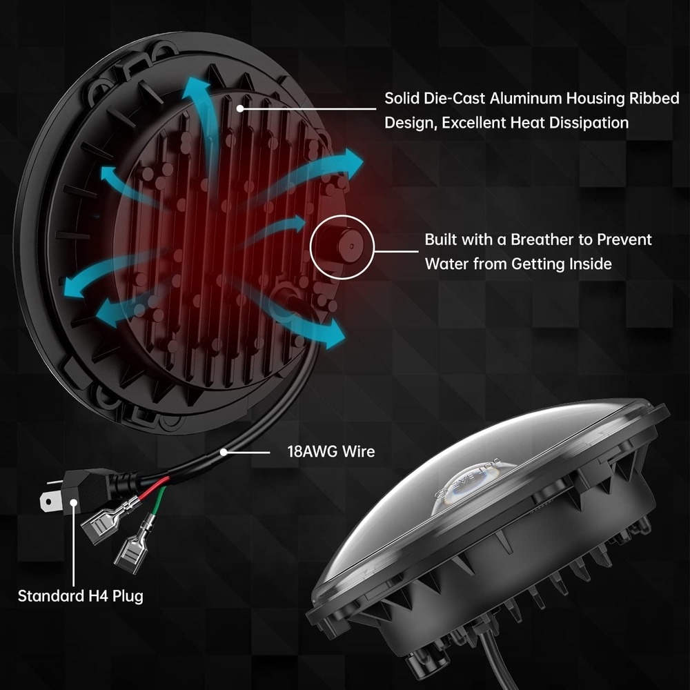 * Hàng Có Sẵn * Đèn Pha Xe Hơi 7 Inch H4 Đèn LED Xe Hơi Vòng Mắt Góc DRL Halo 12V 24V Hi/Lo Tín Hiệu Rẽ Cho JEEP Wrangler JK TJ LJ CJ7 Lada Niva Offroad Beetle