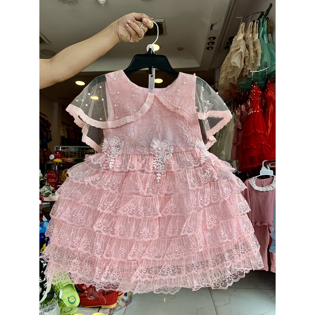ĐẦM CÔNG CHÚA đính hoa và ngọc nhẹ nhàng sang chảnh cho bé DHN59