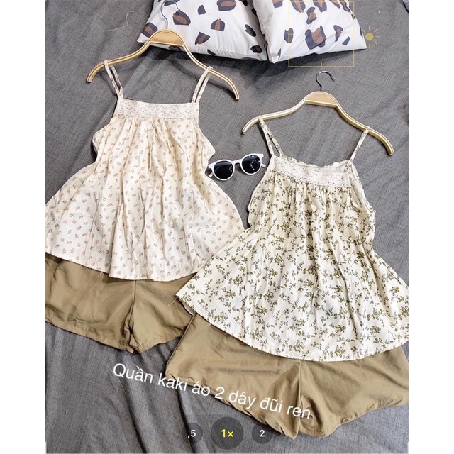 Set 2 Dây Ren Hoa Nhí Hồng Nữ 🌸 Bộ Quần Đùi Đũi Áo Babydoll Thun Vintage Bánh Bèo Mặc Ở Nhà Ulzzang Hot 🌸