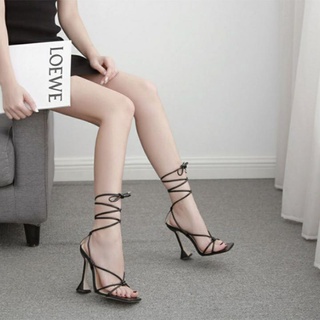 Giày sandal quai mảnh cột dây gót 9 phân