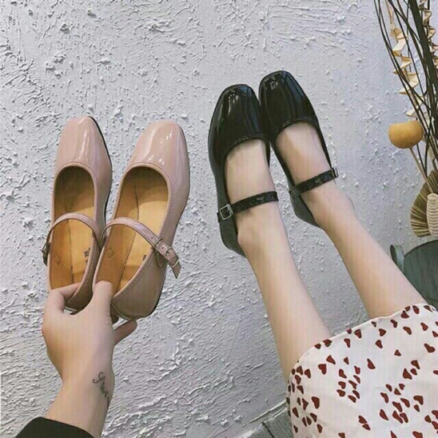 GIÀY BỆT QUAI CÀI MŨI VUÔNG DA BÓNG