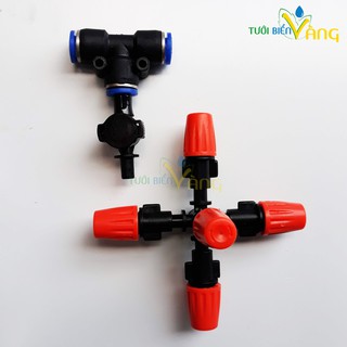 Bộ Béc phun sương 5 hướng cam chân tê 8 có van áp