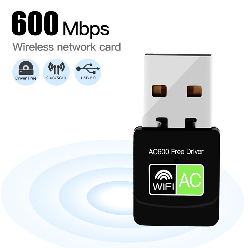 Thẻ Mạng WiFi USB bluetooth 600mbps Băng Tần Kép 2.4G / 5G Cho laptop / Máy Tính Để Bàn Windows 10 / 8 / 8.1 / 7
