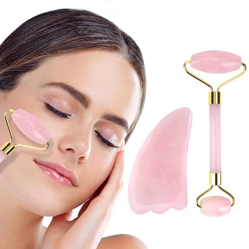 🎁cây lăn ngọc Fourth Ray Beauty Rose Quartz Roller 👉massage để da và cơ mặt được thư giãn.