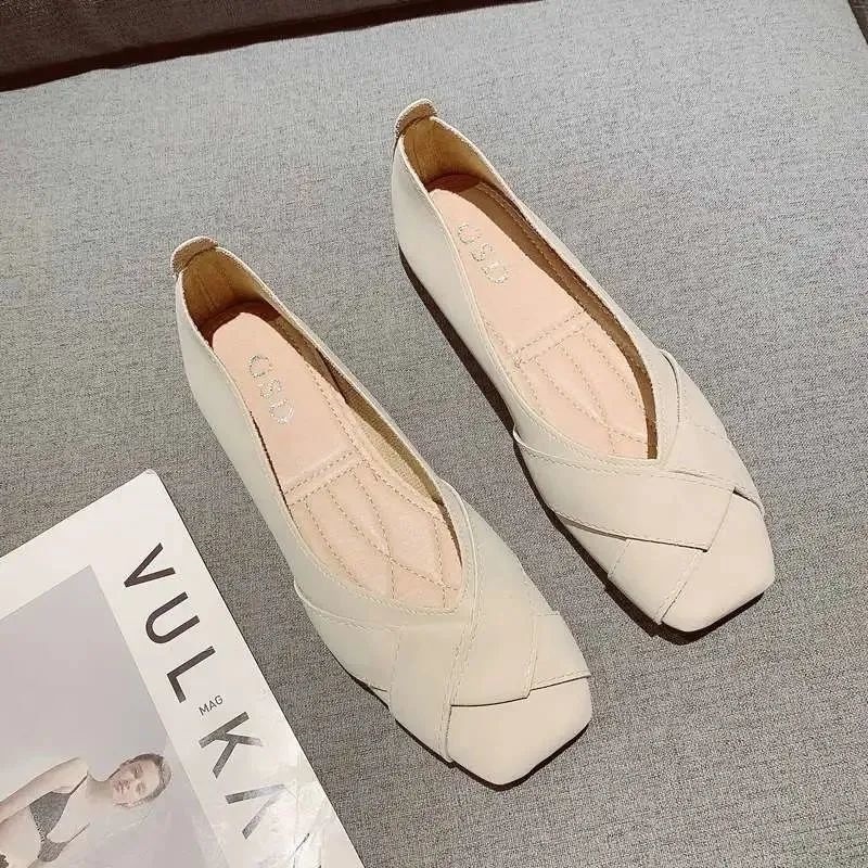 Giày Búp Bê Mũi Vuông Đế Bằng Mềm Mại Phong Cách Hồng Kông Thời Trang Xuân Thu Cá Tính Cho Nữ