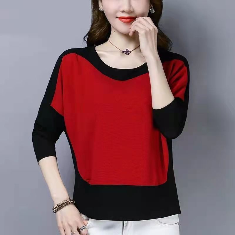 Áo thun tay dài dáng rộng cổ tròn thời trang thu đông cho phụ nữ trung niên