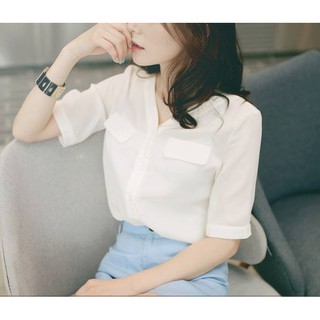 Áo sơmi trắng thiết kế Evi's, kèm ảnh thật