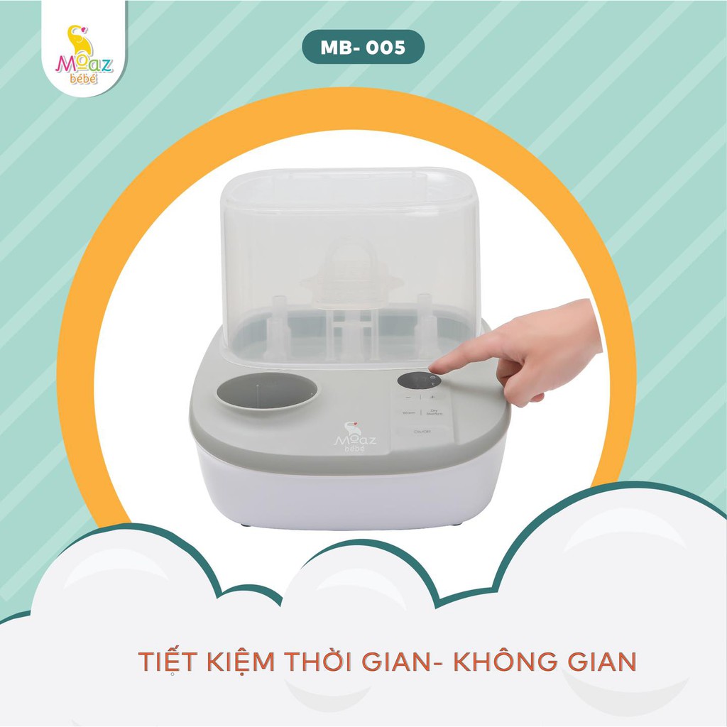 Máy tiệt trùng sấy khô bình sữa Moaz Bebe Mb005, máy tiệt trùng hơi nước hâm sữa - Monnie Kids