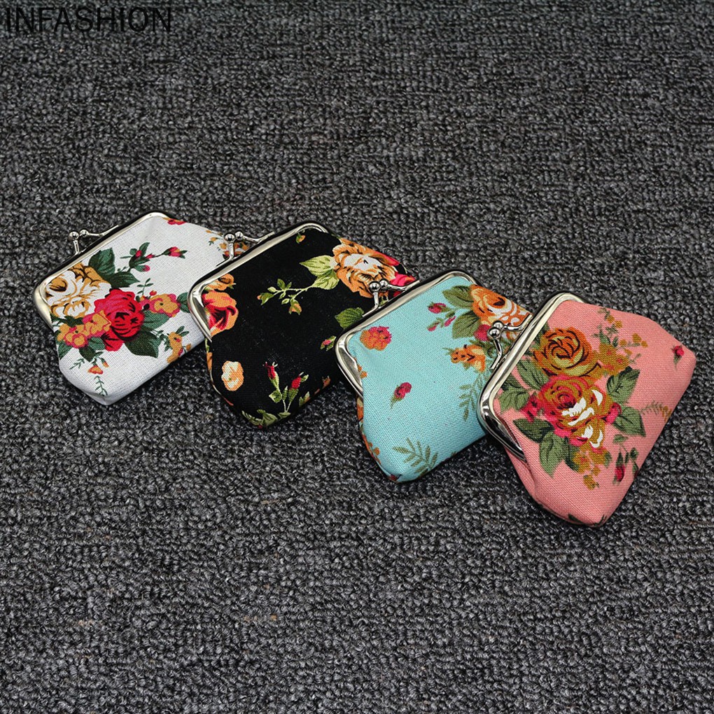 Ví Mini Đựng Tiền Xu Họa Tiết Hoa Dễ Thương Cho Nữ
