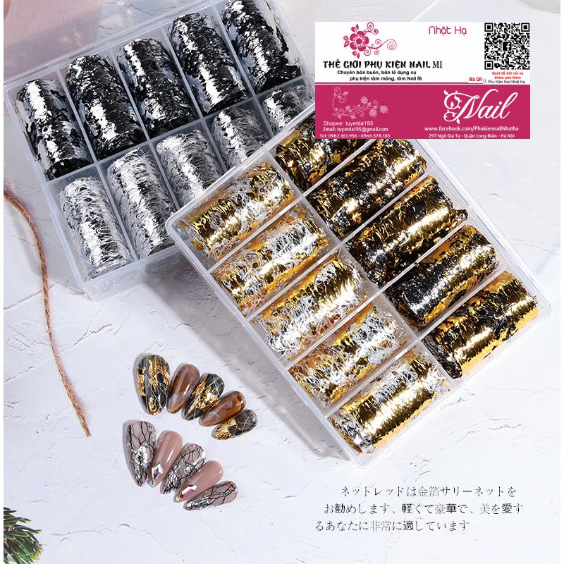 Foil Lưới Giấy Nhún Ánh Bạc Vàng Ẩn Gel Ẩn Bột Các Mẫu Đẹp Mới 2020 Trang Trí Móng Nghệ Thuật - Lẻ 1 Hộp