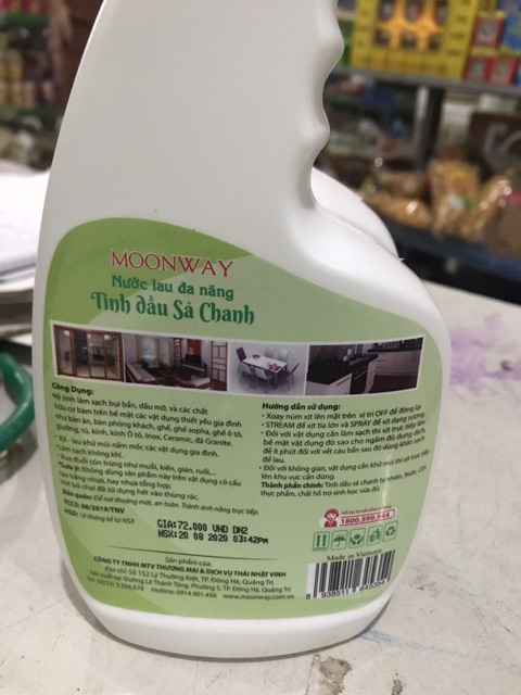 Nước Lau Đa Năng Hữu Cơ Moonway Tinh dầu Quế/Sả 500ml