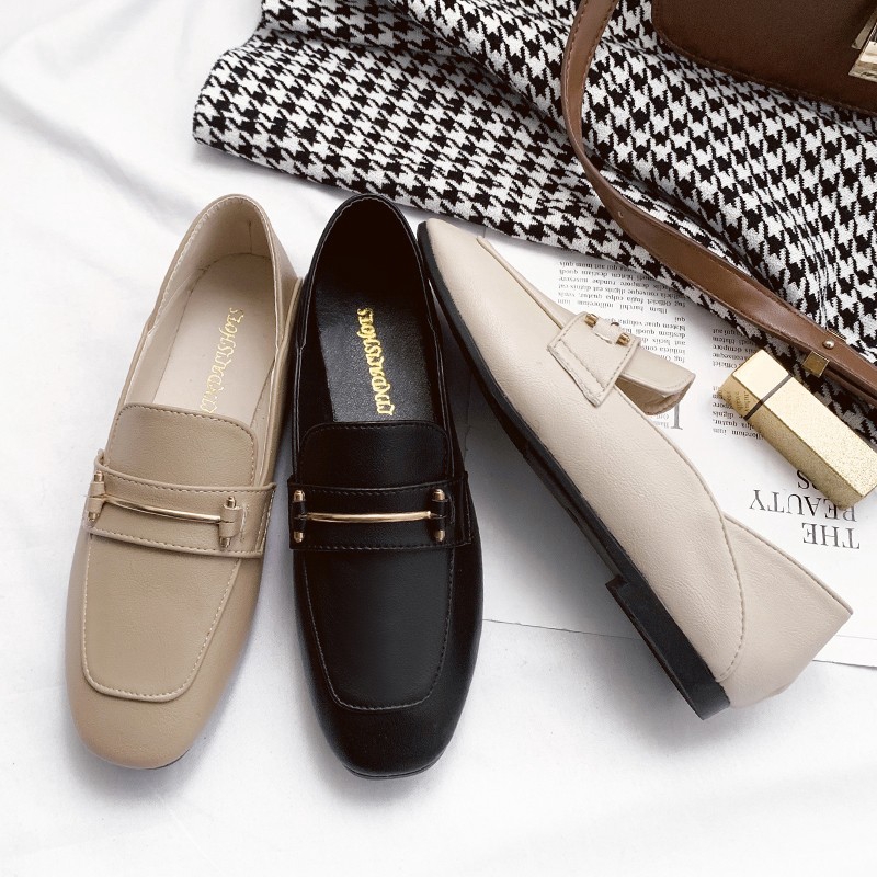 Giày lười da thiết kế mũi vuông trẻ trung hợp thời trang cho nữ | BigBuy360 - bigbuy360.vn