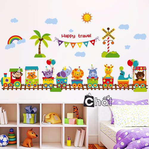 Decal dán tường Đoàn tàu thú Happy Travel