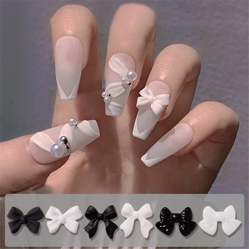 [Hàng mới về] Set 50 nơ trắng đen đính trang trí móng tay