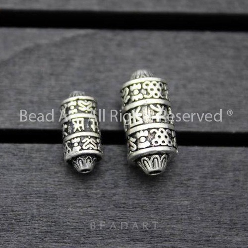 Charm Bạc 925 Khắc Lục Tự Chú Om Mani Padme Hum - Dạng Ống Trụ Nhọn, Phối Vòng Tay, Chuỗi Hạt, Trang Sức S43/38