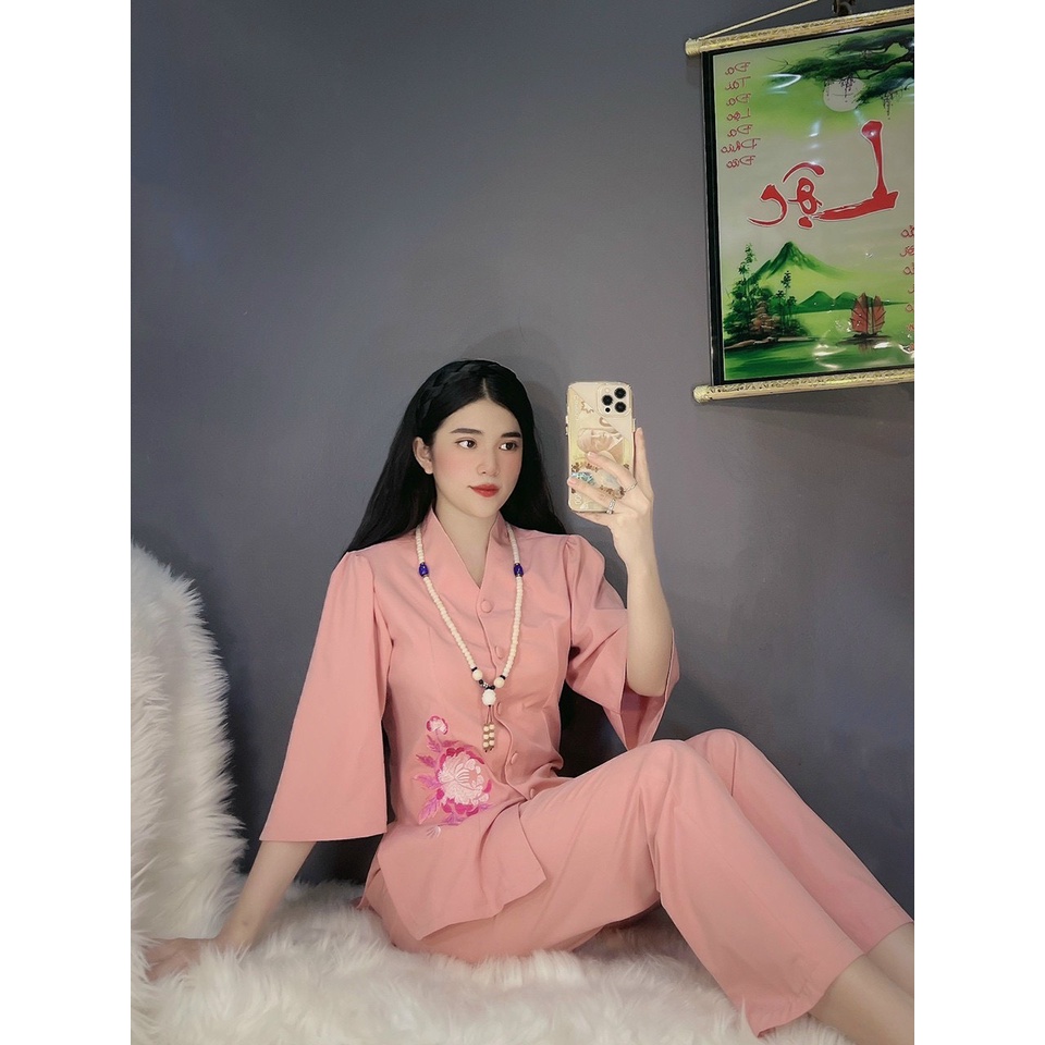 Đồ Lam Đi Chùa #Mẫu Quý cô thêu hoa# Quần Áo Nữ