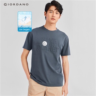 Áo thun GIORDANO 01022413 ngắn tay cổ tròn chất mát lạnh thoáng khí họa tiết thời trang mùa hè cho nam