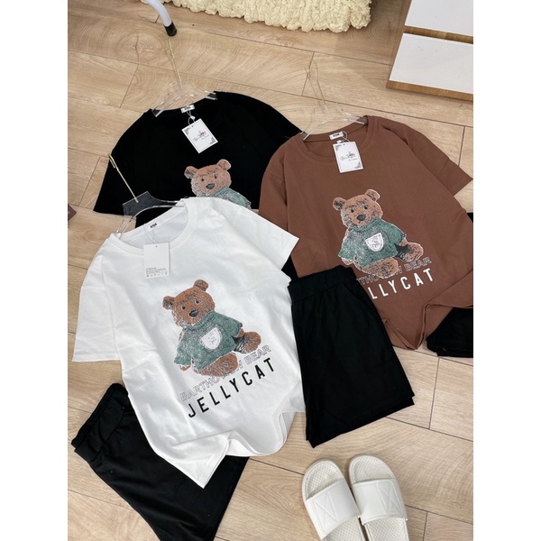Bộ áo thun và quần sooc nữ phong cách tiêu thư hàn quốc ulzzang,áo chất coton form thụng dáng rộng hình in 5d free size