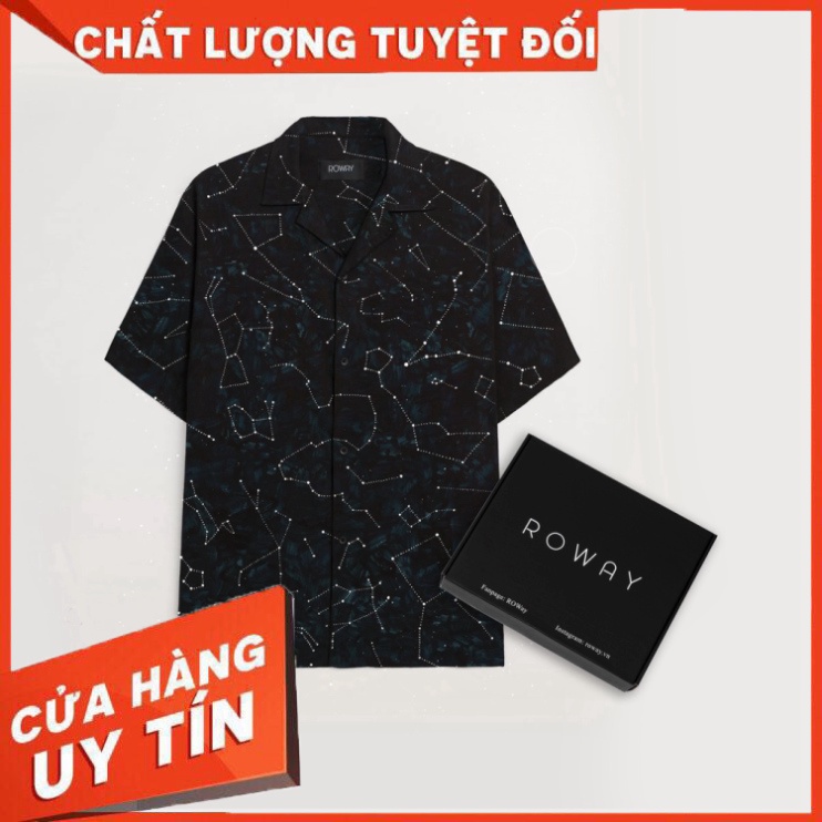 Áo sơ mi nam ROWAY Fullbox, vải lụa thoáng mát, không nhăn, form regular | Sơ mi họa tiết ngân hà - Hàng nhập khẩu