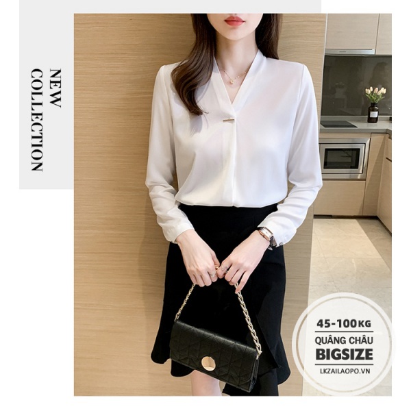  BIGSIZE nữ (S-2XL) Áo sơ mi công sở Đồng Phục Tay Dài Kèm Chân Váy Thời Trang Công Sở Cho Nữ - Áo kiểu basic đẹp cá tính - quảng châu cao cấp