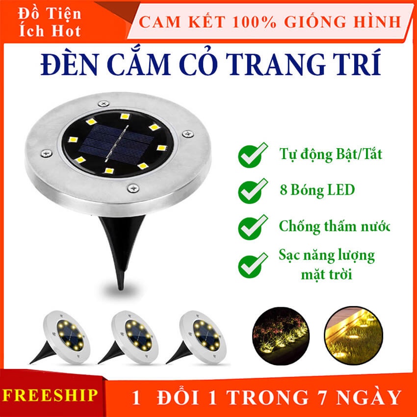 Đèn Năng Lượng Mặt Trời Sân Vườn Cắm Cỏ Trang Trí Nhà Vườn, Lối Đi, Tiểu Cảnh, Quán Cà Phê 8 Led, Chống Nước IP65